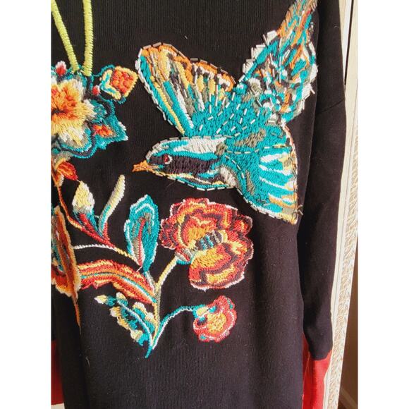 Vintage 1990's INC embroidered Floral Sweater Bird Sequins Sz M - Picture 3 of 8